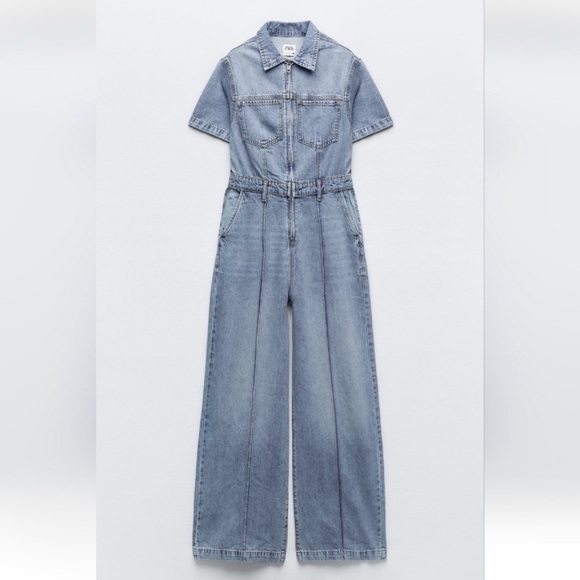 Zara Light Blue Denim Jumpsuit - Picture 2 of 8